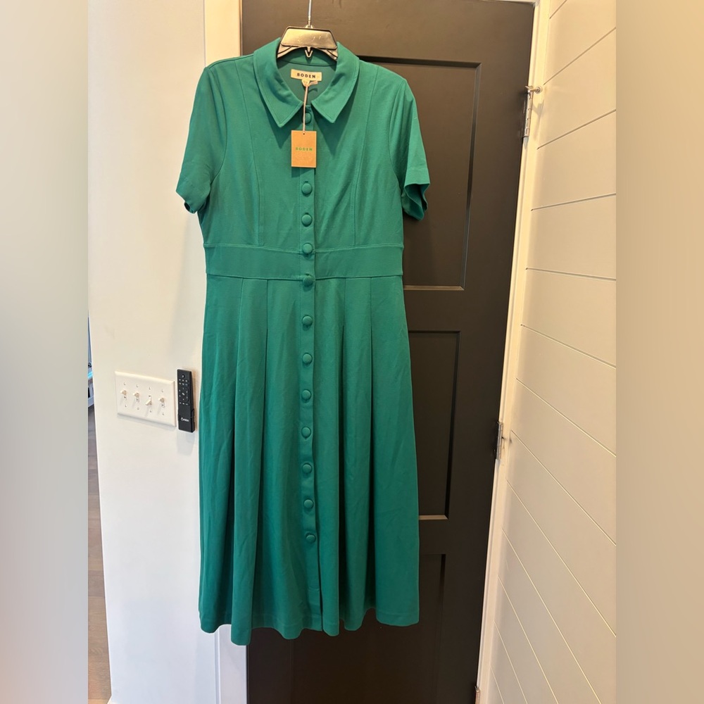 Boden Emerald Green Button-Front Midi Dress - Picture 6 of 13